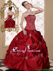 Spring New Arrivals Embroidery Wine Red Strapless Quinceanera Dresses