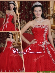 2016 Fall Pretty Red Ball Gown Strapless Quinceanera Dresses