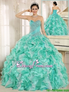 2016 Modern Beading and Ruffles Apple Green Quinceanera Dresses