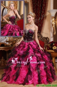 Classical Beading and Ruffles Quinceanera Gowns in Black and Red