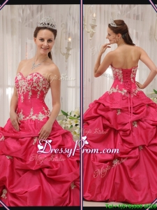 Pretty Sweetheart Appliques Quinceanera Gowns with in Coral Red