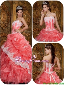Spring Exclusive Waltermelon Quinceanera Gowns with Appliques and Ruffles