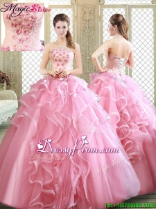 2016 Lovely Strapless Quinceanera Dresses with Appliques and Ruffles