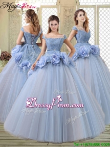 2016 Luxurious Bateau Lavender Quinceanera Gowns with Hand Made Flowers