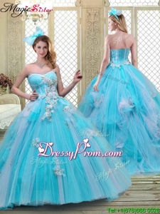 2016 Summer Sweetheart Brush Train Quinceanera Dresses in Baby Blue