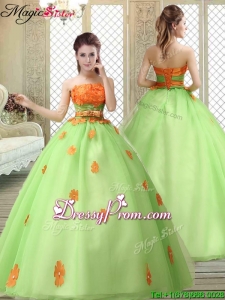 2016 Latest Strapless Quinceanera Gowns with Appliques and Belt
