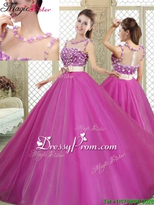 2016 Modern Scoop Quinceanera Dresses with Belt and Appliques