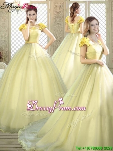 Stylish Bateau Brush Train Quinceanera Dresses