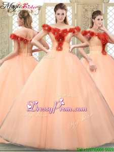 2016 Stylish Off the Shoulder Quinceanera Dresses with Hand Made Flowers