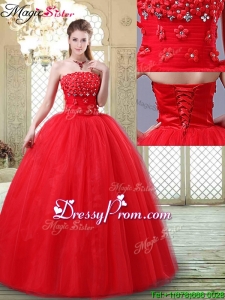 2016 Stylish Strapless Quinceanera Dresses with Hand Made Flower