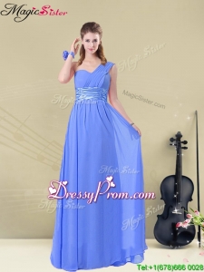 Best One Shoulder Fashionable Prom Dresses with Ruching and Belt