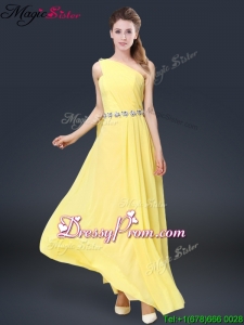 Fashionable One Shoulder 2016 Dama Dresses in Yellow