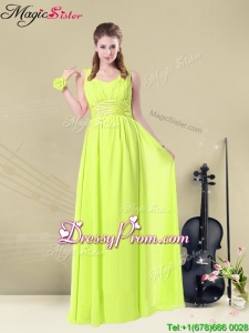 New Arrivals Empire Straps Belt Bridesmaid Dresses in Yellow Green