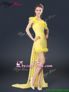 Sweet One Shoulder Watteau Train 2016 Prom Dresses in Yellow