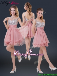 Hot Sale Mini-length Straps Paillette Fashionable Prom Dresses for 2016