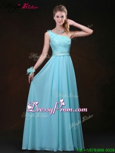 Inexpensive Empire One Shoulder Fashionable Prom Dresses with Appliques