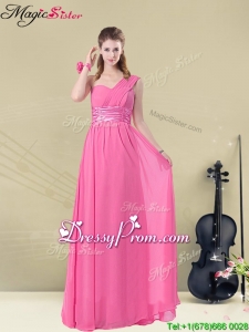 Sweet One Shoulder Ruching High End Prom Dresses with Belt