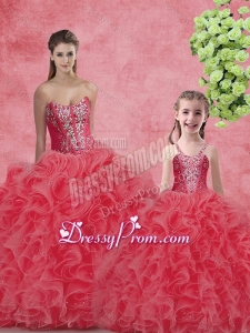 Wonderful Ball Gown Sweetheart Beading Princesita With Quinceanera Dresses in Coral Red