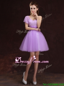 Sweet Tulle Lilac One Shoulder Dama Dress with Short Sleeve