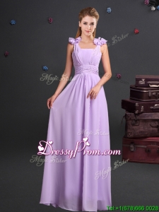 2017 Wonderful Straps Handcrafted Flowers Chiffon Dama Dress in Lavender