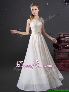 Popular See Through Scoop Dama Dress with Appliques and Bowknot