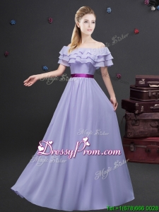 Pretty Ruffled Layers and Belted Lavender Dama Dress with Short Sleeves