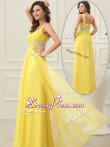 Cheap Empire One Shoulder Beading Beautiful Prom Dress in Yellow