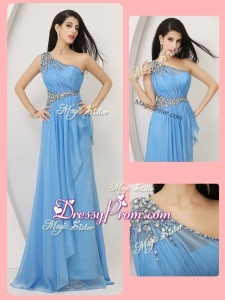 Cheap Empire One Shoulder Beautiful Prom Dresses with Beading and Ruching