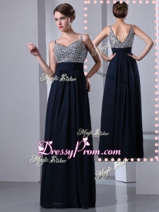 Classical Empire Straps Side Zipper Beading Beautiful Prom Dresses in Black
