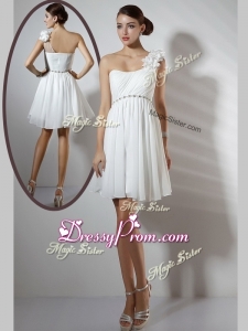 Simple Empire One Shoulder Short Clearance Prom Dresses in White