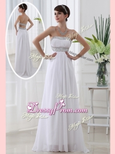 Affordable Strapless Brush Train Beading High End Prom Dress in White