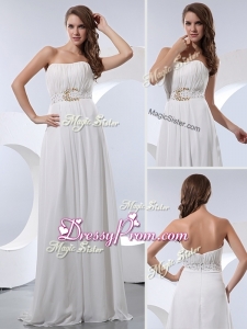 Discount Empire Strapless Beading High End Prom Dresses in White