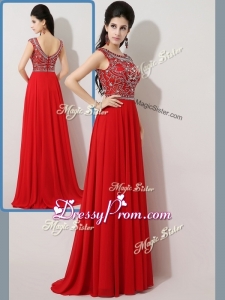 Fashionable Empire Bateau Brush Train High End Prom Dresses with Beading