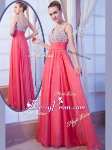 Simple Empire Straps Side Zipper Beading High End Prom Dress for Evening