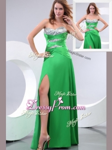 Affordable Sweetheart Paillette and High Slit Green Sexy Prom Dress