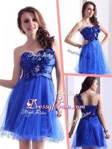 Exquisite One Shoulder Simple Prom Dresses with Beading and Hand Made Flowers