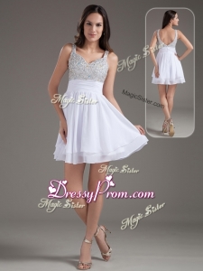 Perfect Short Straps Beading White Simple Prom Dresses for 2016