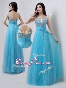 Pretty Scoop Empire Beading Simple Prom Dresses in Baby Blue