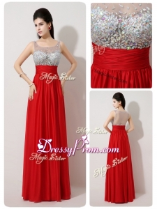 2016 Fashionable Scoop Empire Beading Red Best Prom Dresses