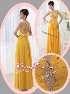 Beautiful Empire One Shoulder Beading Orange Best Prom Dresses for Holiday