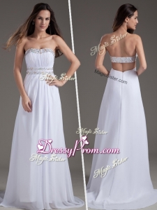 Discount Empire Strapless Brush Train White Sexy Prom Dresses
