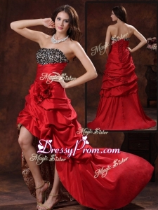 Gorgeous High Low Strapless Sexy Prom Dress With Hand Made Flowers