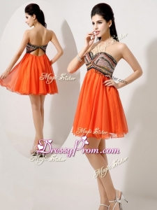 Low Price Short Orange Red Best Prom Dresses with Beading and Sequins