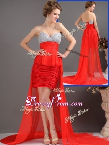 Most Popular Column High Low Sexy Prom Dresses with Beading