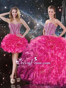 Fashionable Sweetheart Hot Pink Detachable Quinceanera Dresses with Beading