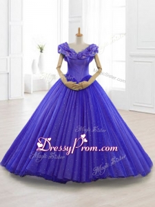 2016 Custom Made Appliques Cap Sleeves Sweet 15 Dresses in Purple
