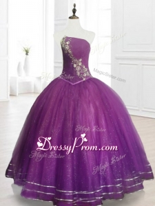 2016 Strapless Purple Floor Length Custom Made Quinceanera Gowns with Beading