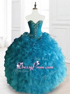 Custom Made Beading and Ruffles Sweetheart Quinceanera Dresses in Blue