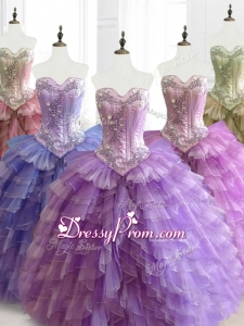 Multi Color Sweetheart Custom Made Quinceanera Dresses with Beading and Ruffles