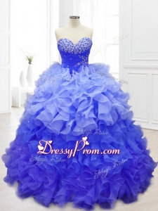 Sweetheart Blue In Stock Quinceanera Gowns with Beading and Ruffles